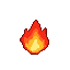A stylized, pixelated fireball erupts with a bright yellow core, transitioning to orange and red flames against a black background.