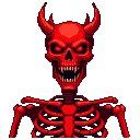 Pixel Art: red demon skeleton close-up