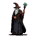 Pixel Art: great tall wizard, full body sideview, game character (generated with AI by pixie.haus).