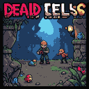 A lone warrior in tattered armor stands in a dark, overgrown cavern with bioluminescent flora and small creatures, beneath the "DEAD CELLS" title.