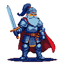 Pixel Art: 一个身穿蓝色铠甲的骑士 (generated with AI by Fellor Sprite).