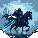 Pixel Art: dark fantasy death knight riding a skeletal horse, black spi...