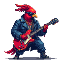 Pixel Art: birdman the musician (generated with AI by sandacz).