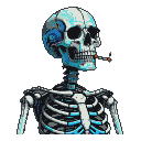Pixel Art: cybre skeleton close-up portrait cool pose with cigare