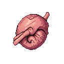 A stylized, fleshy, phallic form in muted pinkish-red against a black background.