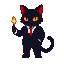 Pixel Art: cat demon in suit (generated with AI and edited by pixie.haus).