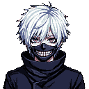 Pixel Art: Ken Kaneki (Tokyo Ghoul) (generated with AI by Tynvar Spirit).