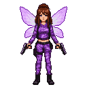 Pixel Art: teen girl with 2 pistols in purple camo outfit with wings (p...