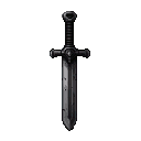 A grim, utilitarian sword hilt and short blade, rendered in dark fantasy pixel art.