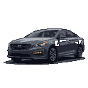 A dark grey 2016 Hyundai Sonata in side profile with illuminated headlights.