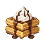 Pixel Art: A tempting and sweet waffle with smooth whipped cream on top and chocolate syrup (generated with AI and edited by Dixy).