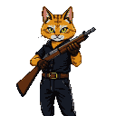 Pixel Art: An anthropomorphic cat in black trousers and a black shirt w...