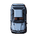 Light blue sedan viewed from directly above, in a pixel art style.