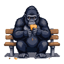 Pixel Art: gorilla eating peanut butter on a bench