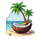 Pixel art generated with AI prompt: coconut with beach and p