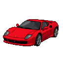 A vibrant red Ferrari sports car in a three-quarter view against a black background.