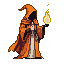 Pixel Art: hooded wizard in orange robes