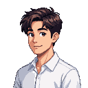 Young man with tousled dark brown hair, warm expressive eyes, and a gentle smile, wearing a white collared shirt.