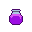 A glowing purple potion with a gradient from deep violet to lavender in a pixelated glass bottle with a grey rim and dark purple outline on a black background.