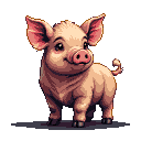 A meticulously rendered piglet, its rosy form and playful curl achieved through precise pixel placement and subtle dithering, radiates an aura of innocent delight against a transparent backdrop. The sprite's clarity and classic retro aesthetic evoke a feeling of charming, gentle mischief.
