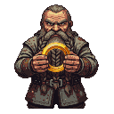 Pixel Art: dwarf holding golden ring