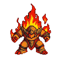A fire elemental with a body of molten rock and crackling flames, its head a vibrant inferno.