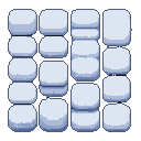 Soft white cushions in various shapes and sizes, rendered in a minimalist retro videogame pixel art style.
