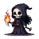 Chibi Grim Reaper with a flaming scythe.