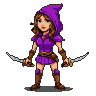 Pixel Art: pixie hero character with daggers and purple hood