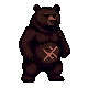 A solitary bear with an 'X' marking on its belly stands stoically in darkness.