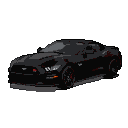 Black Mustang with red accents in the wheels, shown in a low-angle side profile.