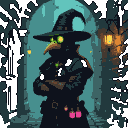 Pixel Art: Subject: A plague doctor in a dark fantasy style, wearing a ...
