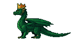 Emerald-green dragon with a golden crown and red gems, in profile against a black background.