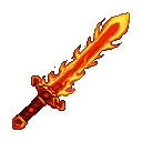 Pixel Art: fire sword game item, clean style