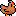 Stylized brown chicken in profile with red and orange comb and yellow beak on black background.