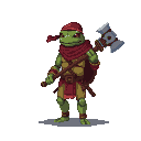 Pixel Art: A Turtle Morfed Human holding a warhammer. Its nota a ninja....