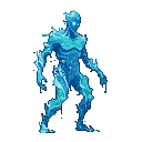 A humanoid water elemental made of shimmering blue pixels, with glowing eyes.