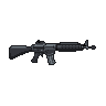 Dark gray and black pixel art tactical rifle with a scope.