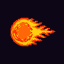 A bright orange and yellow fireball with trailing fiery tendrils moves rapidly across a dark background.
