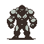 A formidable, stoic colossus emerges, its stony hide rendered with precise dithering and judicious color choices, embodying raw power and an imposing challenge.