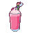 Pixie atop a pink raspberry milkshake with whipped cream.