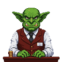 Pixel Art: goblin banker character (generated with AI by sandacz).