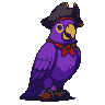Pixel art generated with AI prompt: purple pirate parrot
