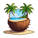 Pixel art generated with AI prompt: coconut with beach and p