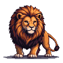 A regal pixel art lion stands tall with a determined gaze, embodying the power and nobility of the "lion persia Task Force."