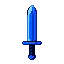A stylized electric blue sword with pixelated grips, standing upright against a transparent background.
