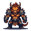 Pixel Art: game character sprite, brutal boss with huge dragon head and small body (generated with AI by pixie.haus).