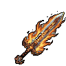 A two-handed sword with a gleaming steel blade and hilt, surrounded by crackling, animated flames.