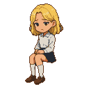 Pixel Art: A tan, blonde girl in short skirt crossing legs and looking ...
