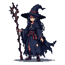 Pixel Art: Full body shot of a dark fantasy witch, anime style, Studio ...